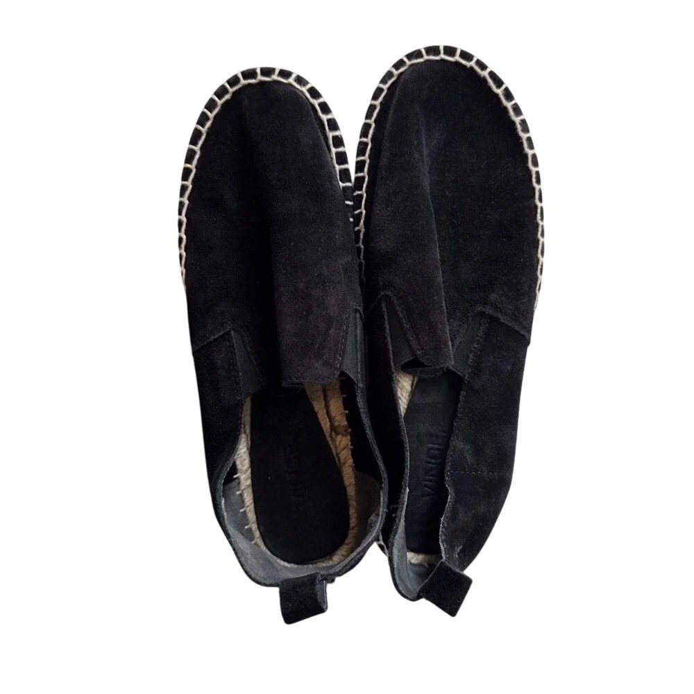 Vince Tucker Suede Black Espadrille Flats‎ Shoes Womens Jute Slip On - 6M